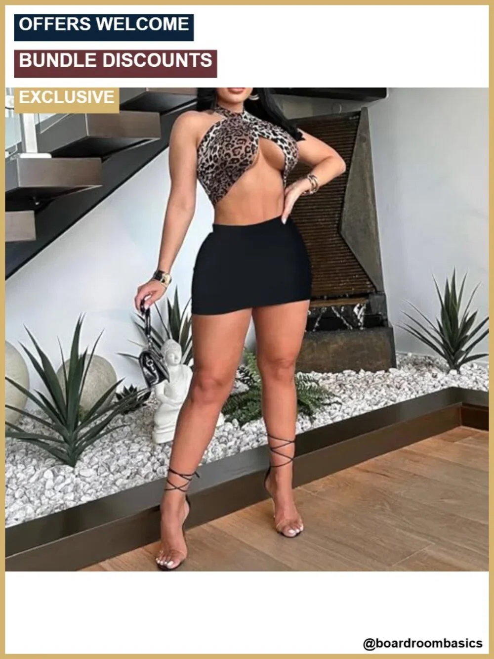 Leopard Print Bodycon Mini Skort with Shorts Underneath High Waist Stretchy